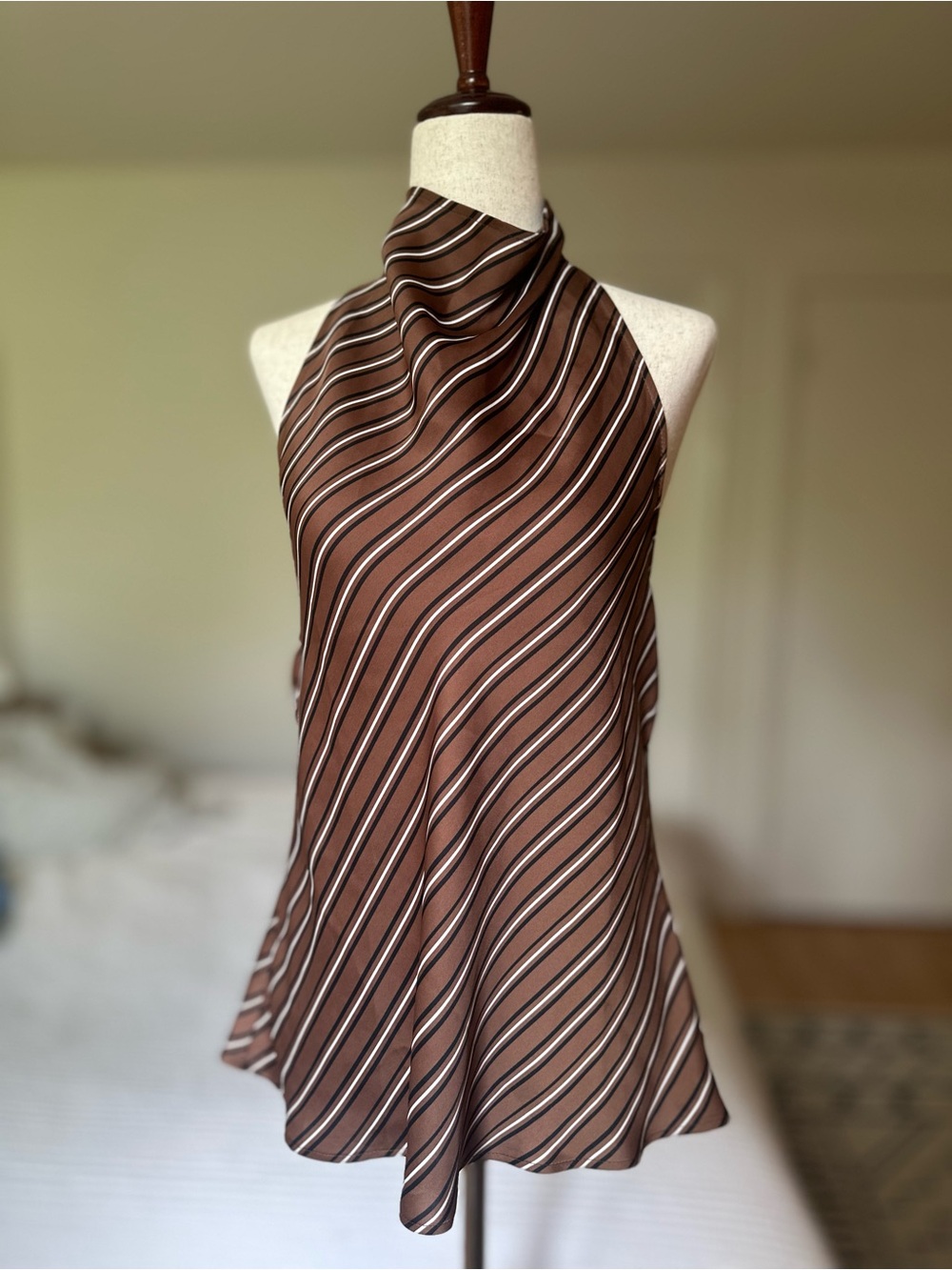 New Maeve Jamie Satin Halter-Neck Tank Scarf Top, M